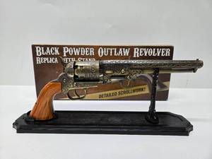 lot 47 image: Nice Black Powder Replica Revolver wBox & Stand