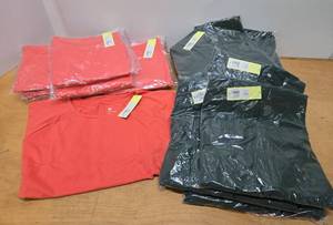 lot 77 image: Large Group Brand New Ladies Coral Color Shirts & Green Jumpsuits - Size 4X