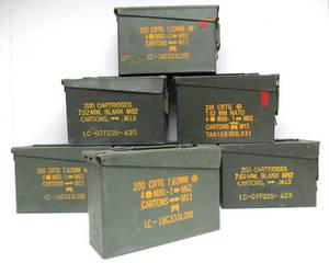 lot 173 image: Lot of 7 Vintage Steel US Military Ammo Crates