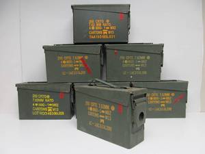 lot 94 image: Lot of 7 Orig Vintage US Military Steel Ammo Crates #1