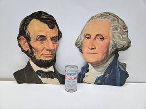 lot 233 image: 2 Vintage 1950s era Presidential Head Cutouts - Lincoln & Washington