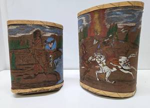 lot 236 image: 2 Handpainted and Handmade Native American Bark Baskets