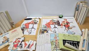 lot 238 image: HUGE Lot of Vintage HILDA Pinup Artwork Calendars etc