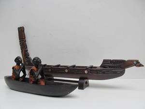 lot 196 image: 2 Vintage Hand Carved African CanoeBoat Sculptures