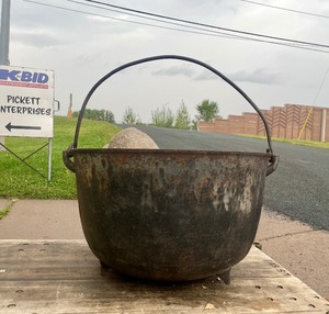HUGE Early Antique Signed Cast Iron 3-Legged Cauldron