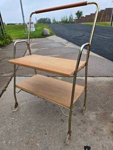 lot 285 image: Mid Century Rolling Plant or Display Stand wTeak Wood Handle