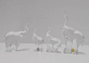 lot 295 image: Group of 4 Mid Century Danish Modern Crystal Elephants - Made in Sweden