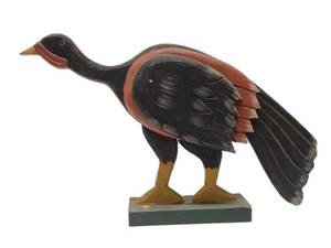 lot 334 image: Large Painted Wood Turkey Statue