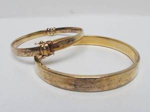 lot 345 image: 2 Vintage Signed VERMEIL Gold Plated Sterling Silver Hinged Bracelets