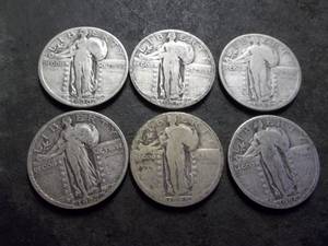 lot 33 image: 6-Standing LIberty Quarters All Different Dates