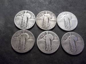 lot 35 image: 6-Standing LIberty Quarters All Different Dates