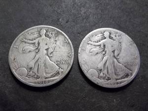 lot 39 image: 2-Walking Liberty Half Dollars