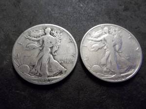 lot 40 image: 2-Walking Liberty Half Dollars
