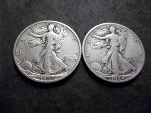lot 42 image: 2-Walking Liberty Half Dollars 1933 S & 1934 S