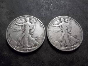 lot 44 image: 2-Walking Liberty Half Dollars 1937 S & 1937