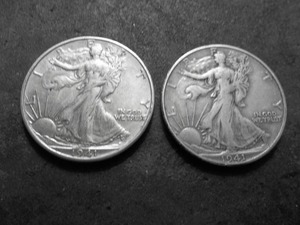 lot 47 image: 2-Walking Liberty Half Dollars 1941 S, 1941 D
