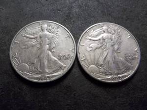 lot 48 image: 2-Walking Liberty Half Dollars 1942, 1942 D