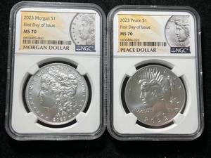 2023 PEACE AND MORGAN DOLLARS NGC MS70 FIRST DAY ISSUES