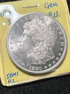 lot 28 image: 1880-S US MORGAN SILVER DOLLAR GEM BU