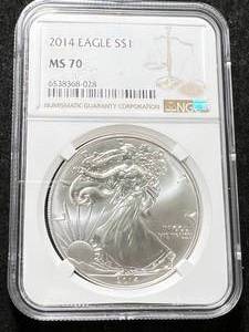 lot 40 image: 2014 AMERICAN SILVER EAGLE NGC MS70