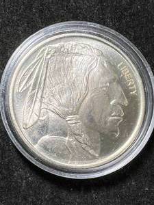 lot 64 image: 1 TROY OZ .999 FINE SILVER BUFFALO INDIAN ROUND IN AIRTITE