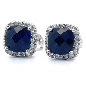 lot 12 image: New 2.15 Carat Sapphire & Diamond Earrings in 14k White Gold