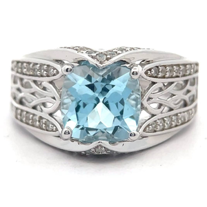 lot 18 image: 2.89 Carat Oval Blue & Pav White Topaz Filigree Ring VIDEO