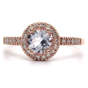 lot 22 image: NEW Morganite & Pave Natural Diamond Halo Ring in 14k Rose Gold VIDEO