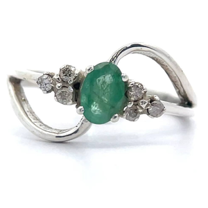 lot 27 image: Natural Emerald & Diamond Cluster Orbital Split Ring VIDEO