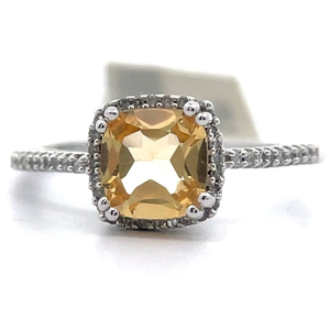 lot 33 image: NEW Cushion Cut Citrine & Natural Diamond Basket Cathedral Ring in White Gold VIDEO