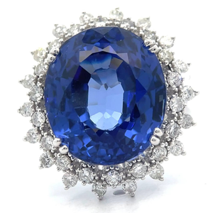 STUNNING!! 18.21 Carat Blue Sapphire & Natural Diamond Oval Halo Cluster Ring in Platinum w/ Report *VIDEO*