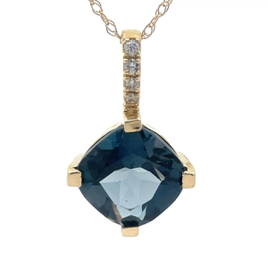 lot 11 image: London Blue Topaz & Natural Diamond Pendant Necklace in Yellow Gold VIDEO