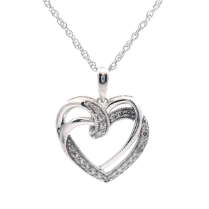 lot 30 image: NEW 0.25 Carat Diamond Double Ribbon Heart Halo Necklace VIDEO