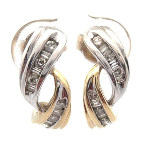 lot 44B image: Natural Diamond Baguette Ribbon Croissant Earrings in Two-Tone Gold VIDEO
