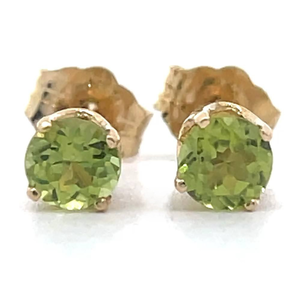 lot 43B image: Round Peridot Solitaire Stud Earrings in 14k Yellow Gold VIDEO
