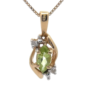 lot 42B image: Marquise Peridot & Natural Diamond Drop Pendant Necklace in 14k Yellow Gold VIDEO
