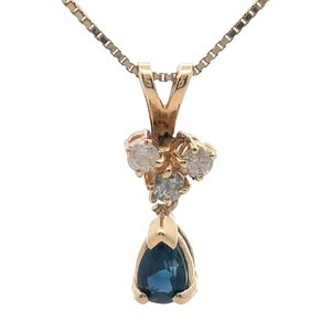 lot 47B image: Pear Blue Sapphire & Natural Diamond Cluster Drop Pendant in 14k Yellow Gold VIDEO