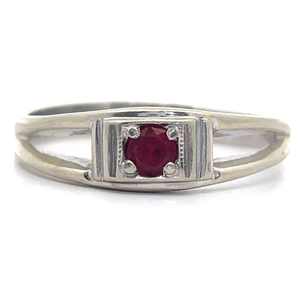 lot 46B image: Ruby Split Shank Vintage Style Ring in 14k White Gold VIDEO