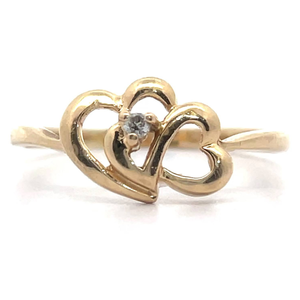 lot 50B image: Natural Diamond Romantic Double Heart Ring in 14k Yellow Gold VIDEO