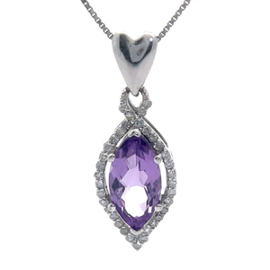 lot 49B image: Marquise Amethyst & Natural Diamond Infinity Symbol Heart Bail Pendant in White Gold VIDEO