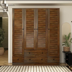 lot 6 image: FUFU&GAGA Brown Wood  Doors Armoire with 5-Drawers, Hanging Rod
