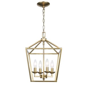lot 26 image: (3) Weyburn 4-Light Gold Farmhouse Chandelier Light Fixture with Caged Metal Shade