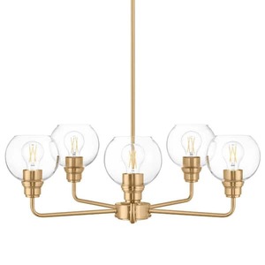 lot 27 image: (2) Florabelle 5-Light Chandelier Gold Clear Globe Glass Shades