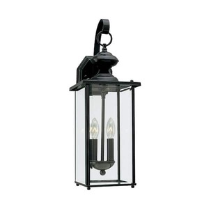 lot 57 image: Jamestown 7 in. W 2-Light Black Outdoor Traditional Wall Lantern Sconce with Clear Beveled Glass