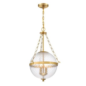 lot 74 image: Cordelia Lighting 60-Watt 2-Light Brushed Gold Glam Pendant Light with Clear Prismatic Glass and No Bulbs Included