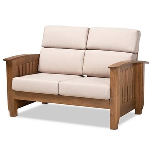 lot 96 image: Charlotte 48.9 in. TaupeWalnut Brown Polyester 2-Seater Loveseat with Wood Frame