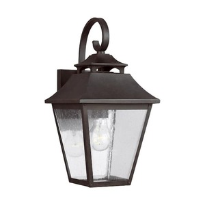 lot 130 image: (2) Galena 1-Light Sable Outdoor Wall Mount Lantern Sconce with Clear Seeded Glass