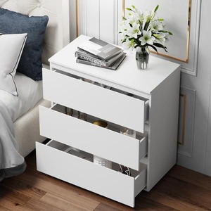 lot 144 image: 3-Drawer White Wood Nightstand End Table 30.3 in. W x 32.3 in. H x 15.7 in. D
