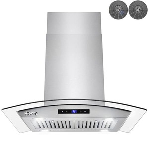 lot 160 image: 36 in. 343 CFM Convertible Island Mount Range Hood with Tempered Glass and Carbon Filters in Stainless Steel