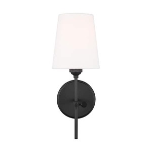 lot 166 image: (6) Baker 5.5 in. W x 14.25 in. H 1-Light Midnight Black Wall Sconce with White Linen Fabric Shade